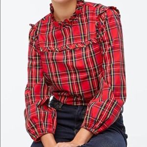 NWT J. Crew Tartan Cotton Poplin Top with Ruffles